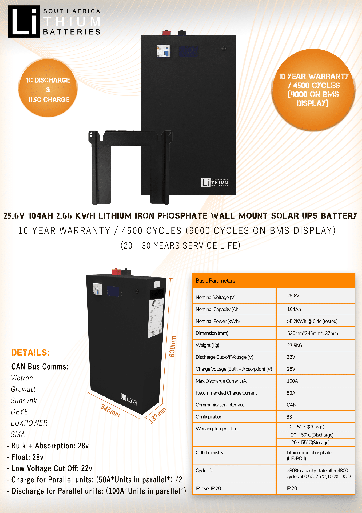 ​LBSA 2.66kWh 24V 104Ah LiFePO4 Battery